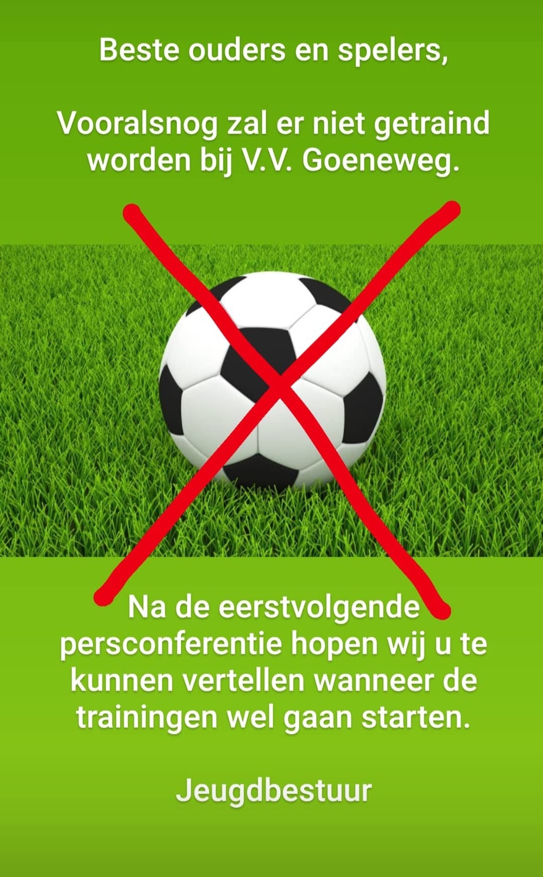 Voorlopig wordt er nog niet getraind